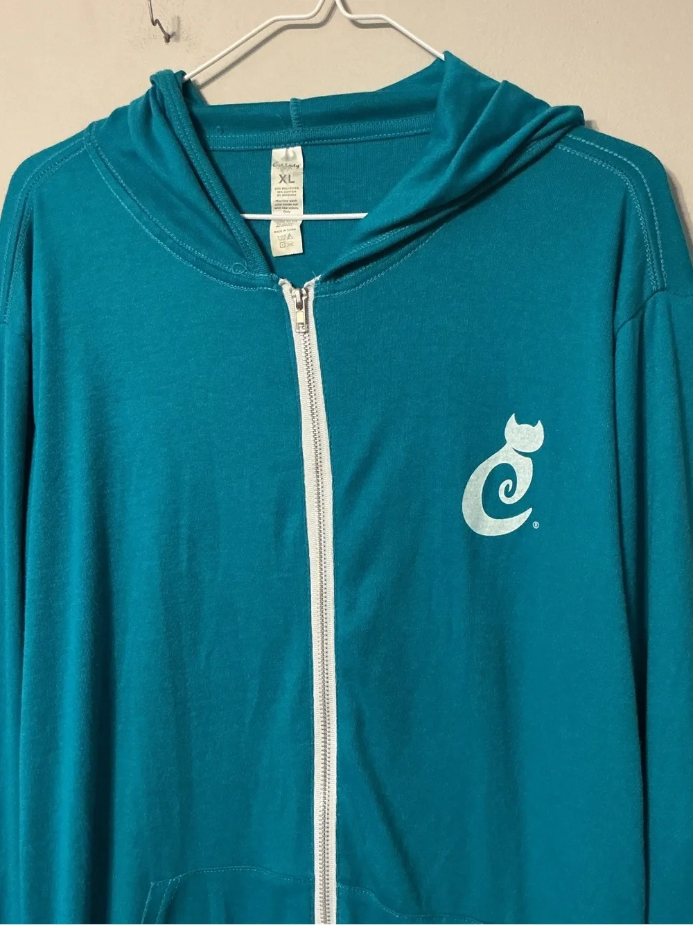 Teal Zip-Up Hoodie with Cat Logo